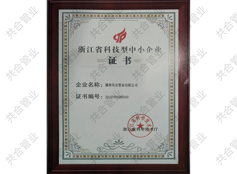 浙江省科技型中小企業證書